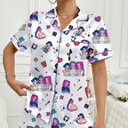Pyjama Femme 2025 K-pop Demon Hunters — Ensemble 2 Pièces Col Chemise en Blanc ou rose Imprimé