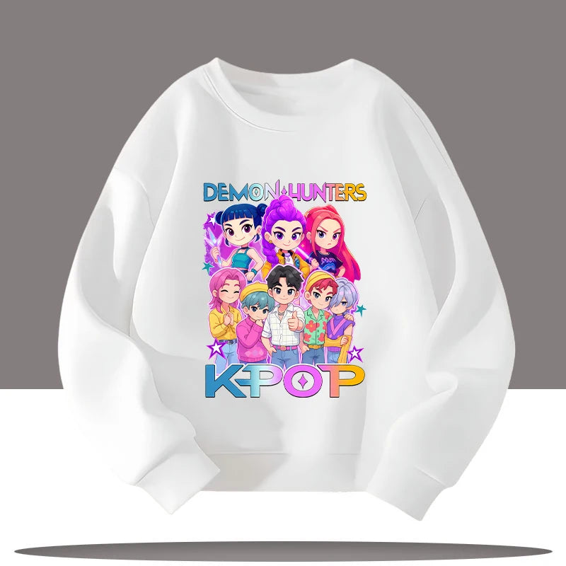 T-shirt Enfant K-pop Demon Hunters — Motif Cartoon Rond Col Sport | Fille 3-12 ans Style Casual Mignon