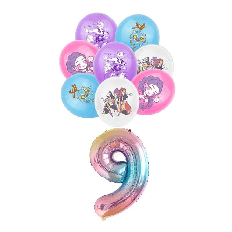 🎈 Set de Ballons K-Pop Demon Hunters – Décoration Anniversaire Fille (9 pièces)