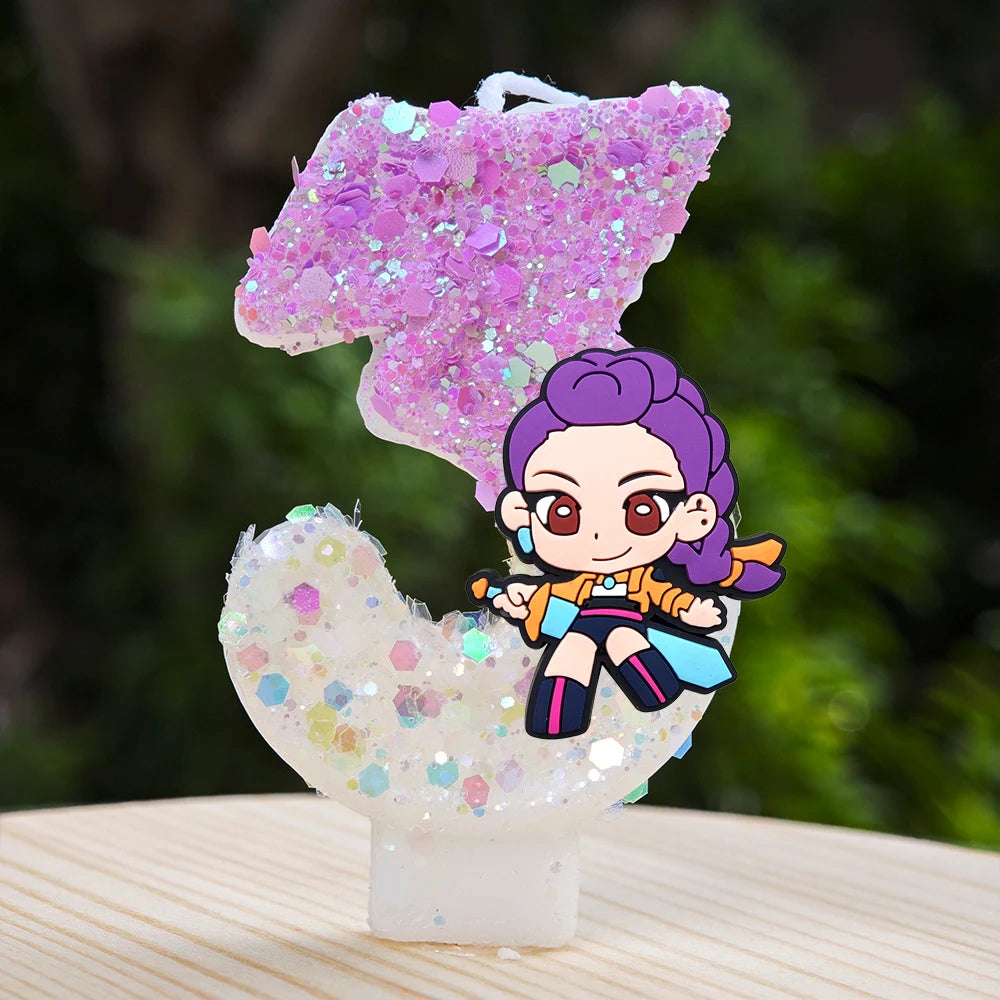 🕯 Bougie Chiffre Kpop Demon Hunters – Déco d’Anniversaire Ultra Cute 🎂