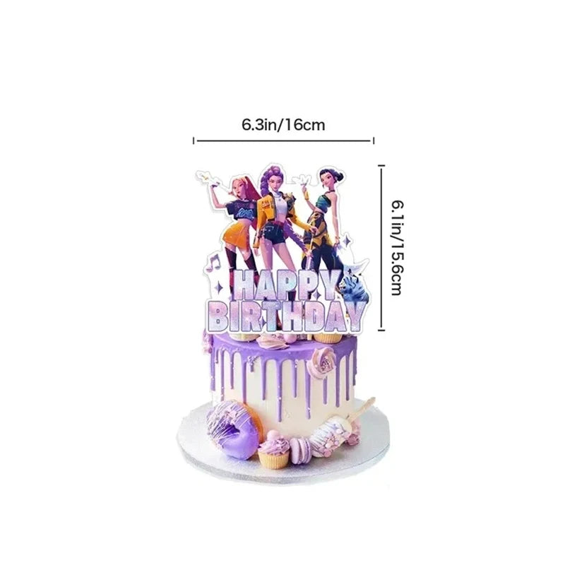 Kit Décoration Anniversaire Kpop Demon Hunters – Set de Fête Complet avec Ballons, Vaisselle, Nappe & Cake Topper