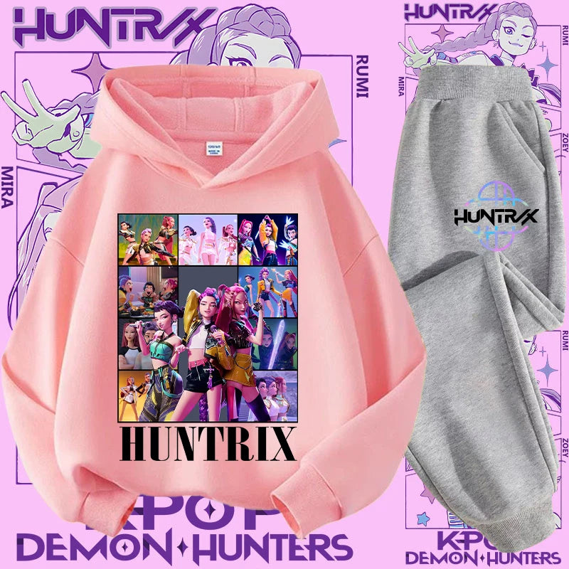 Ensemble K-pop Demon Hunters Fille — Sweat à Capuche + Pantalon 2 Pièces Cartoon | Tenue Sport & Casual Enfant