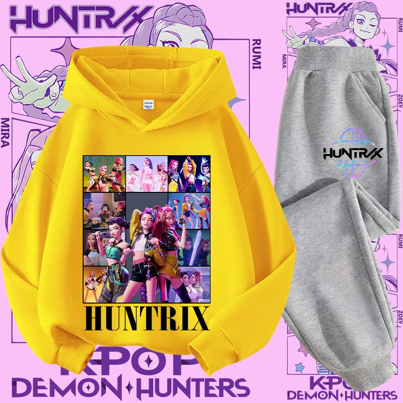 Ensemble K-pop Demon Hunters Fille — Sweat à Capuche + Pantalon 2 Pièces Cartoon | Tenue Sport & Casual Enfant