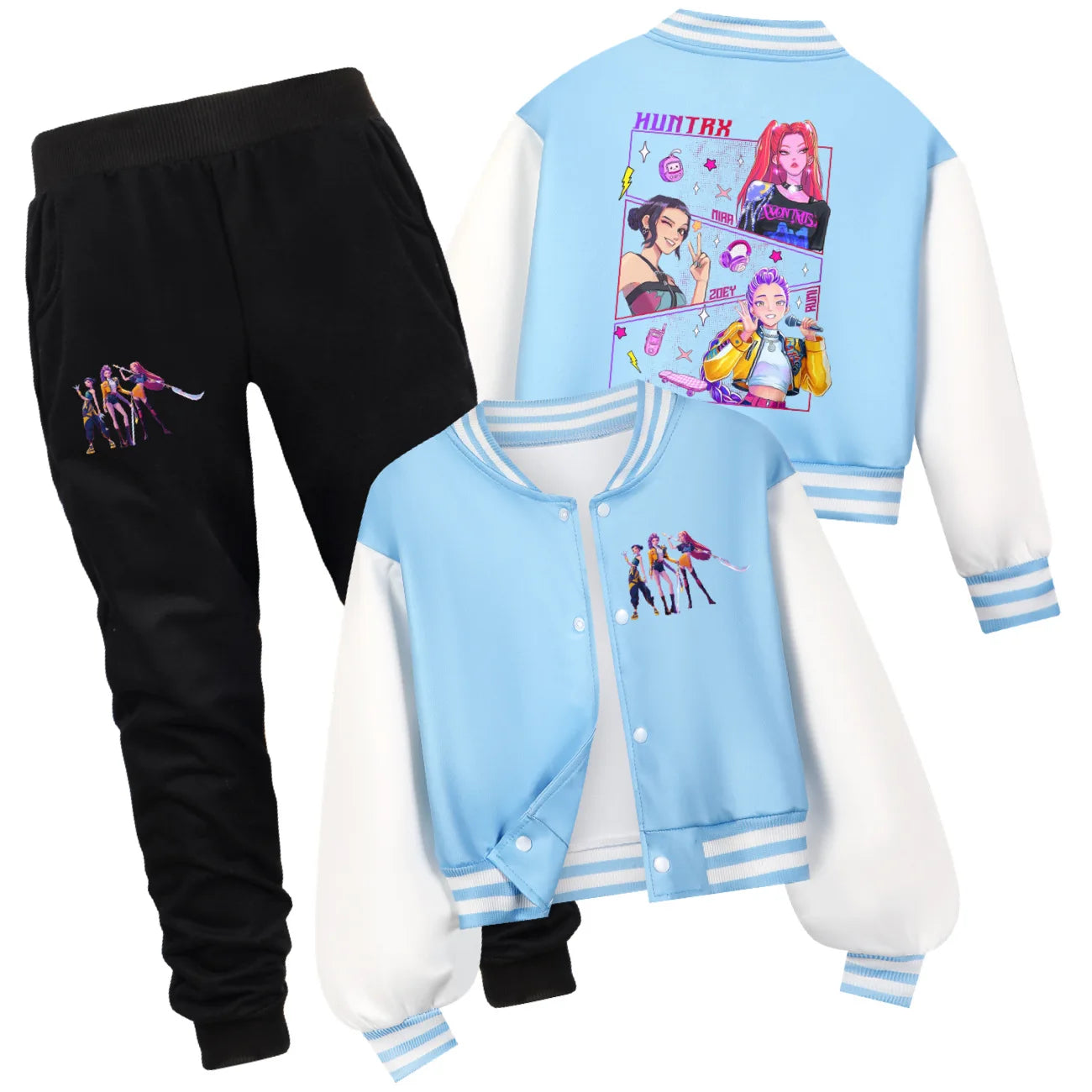 Ensemble K-pop Demon Hunters Huntrix — Uniforme Baseball + Pantalon 2 Pièces Automne | Tenue Fille Cartoon