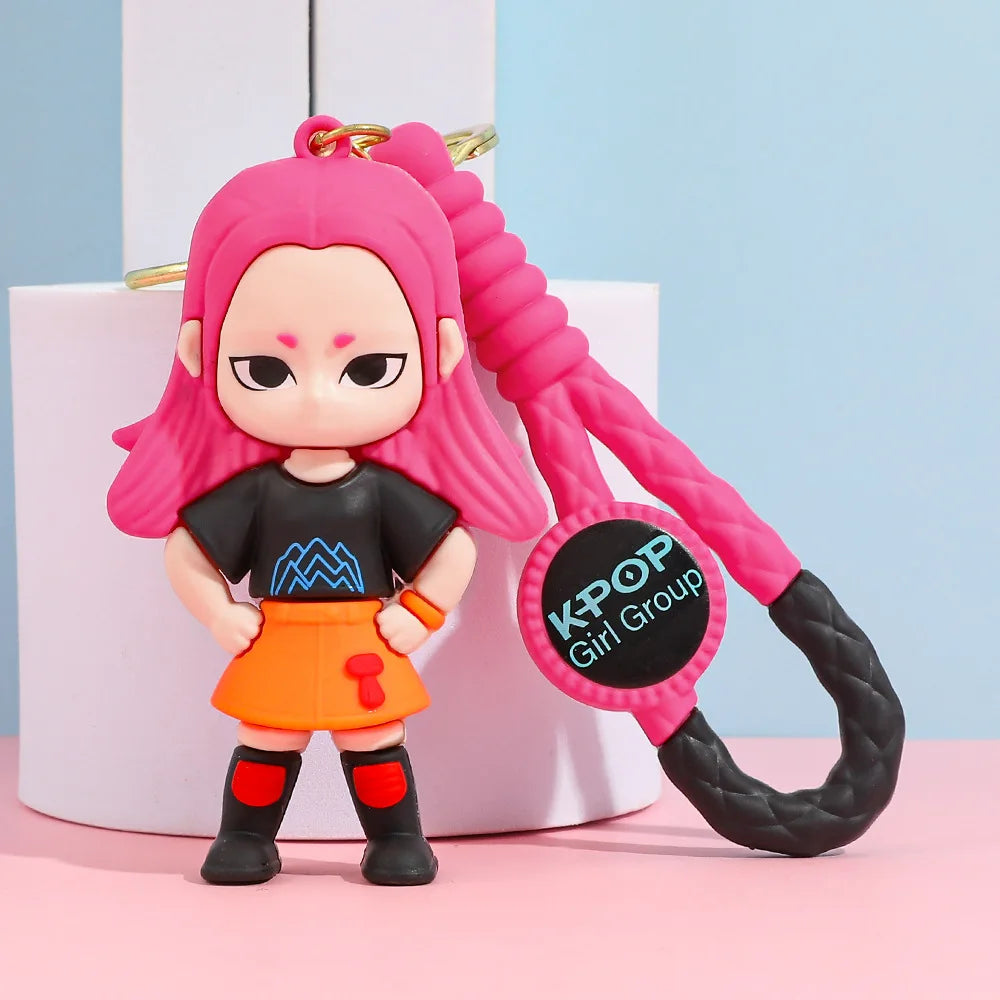 🔑 Porte-clés K-pop Demon Hunters – Figurines Rumi / Mira / Zoey • Accessoire Étudiant & Déco Sac