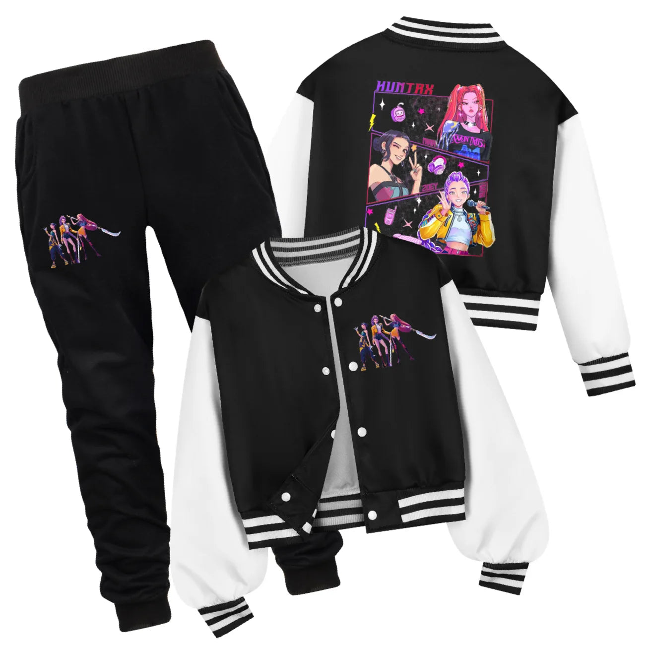 Ensemble K-pop Demon Hunters Huntrix — Uniforme Baseball + Pantalon 2 Pièces Automne | Tenue Fille Cartoon