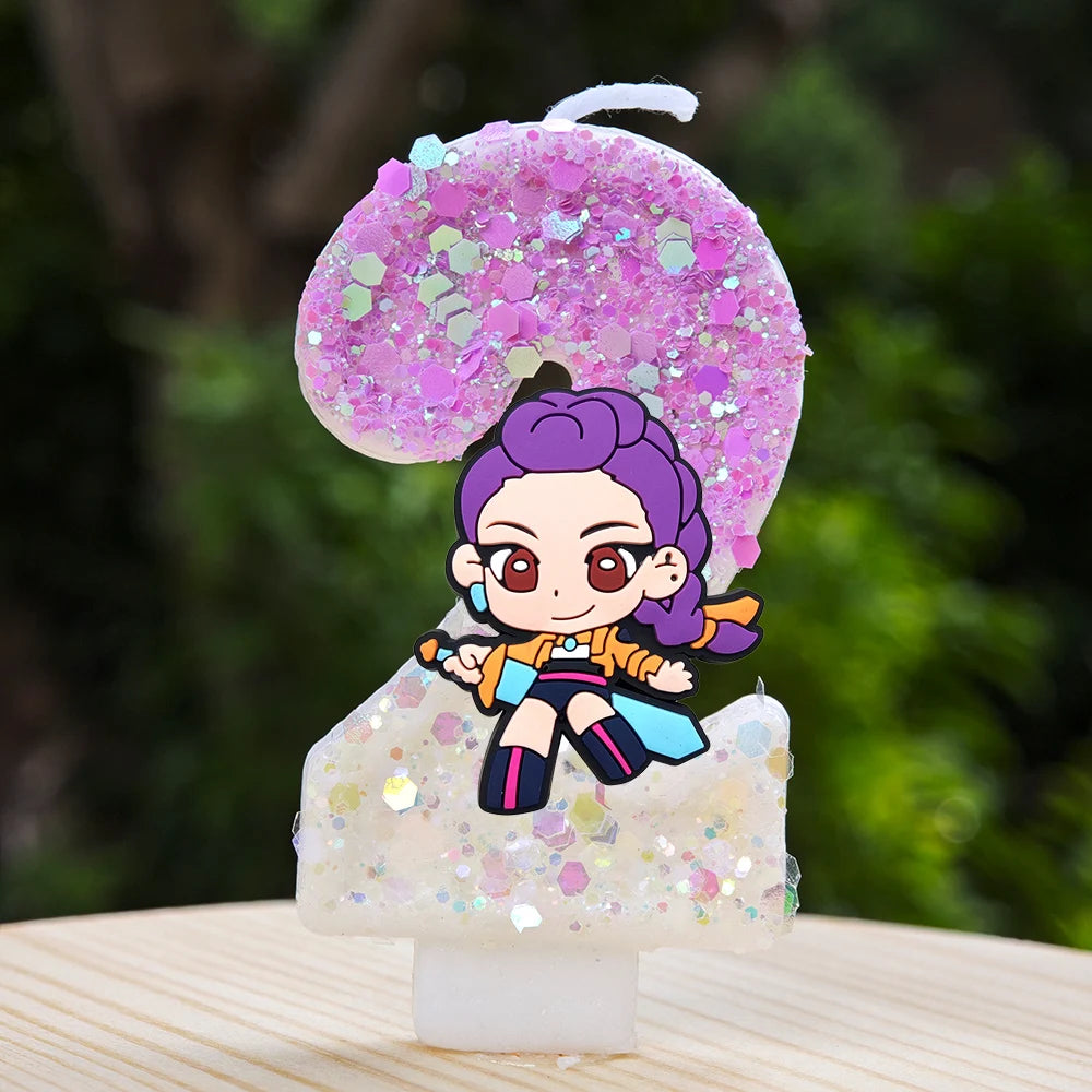 🕯 Bougie Chiffre Kpop Demon Hunters – Déco d’Anniversaire Ultra Cute 🎂