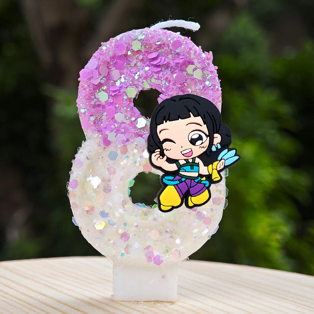 🕯 Bougie Chiffre Kpop Demon Hunters – Déco d’Anniversaire Ultra Cute 🎂
