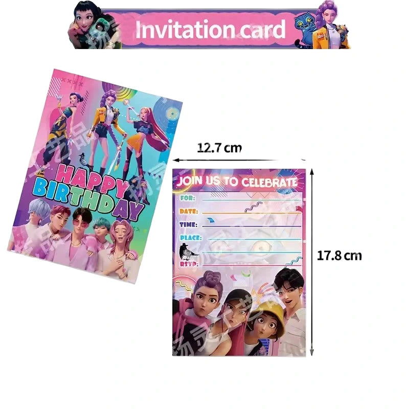 Lot de 12 cartes d’invitation K-Pop Demon Hunters – Invitations anniversaire & fête pour fans de K-Pop