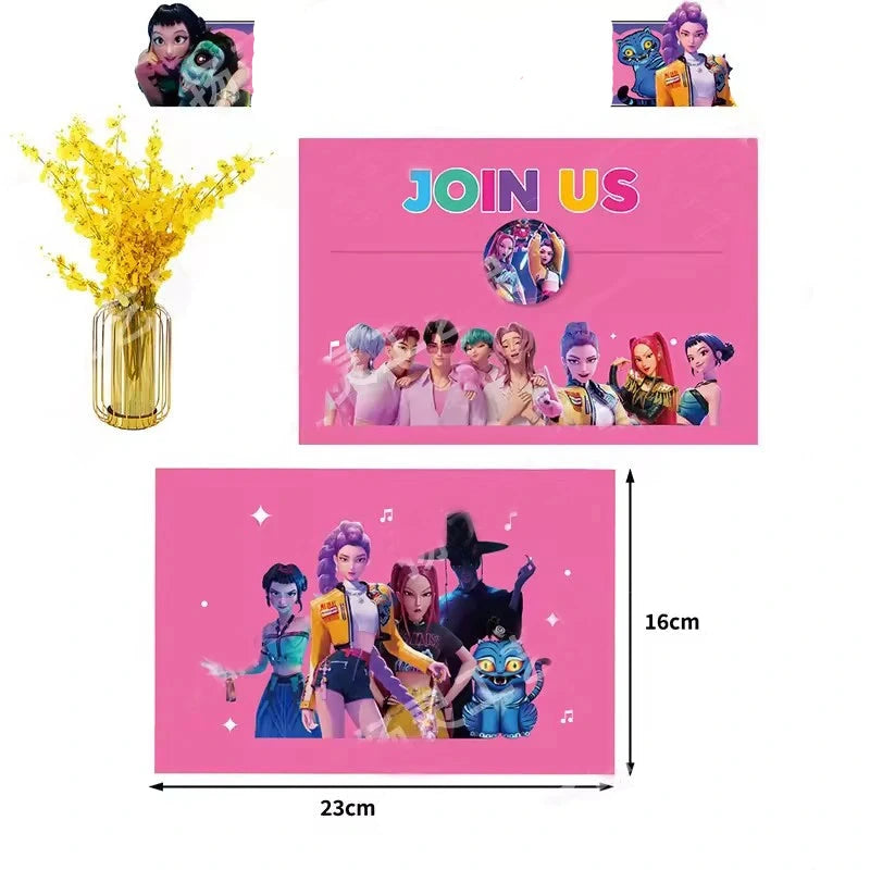 Lot de 12 cartes d’invitation K-Pop Demon Hunters – Invitations anniversaire & fête pour fans de K-Pop