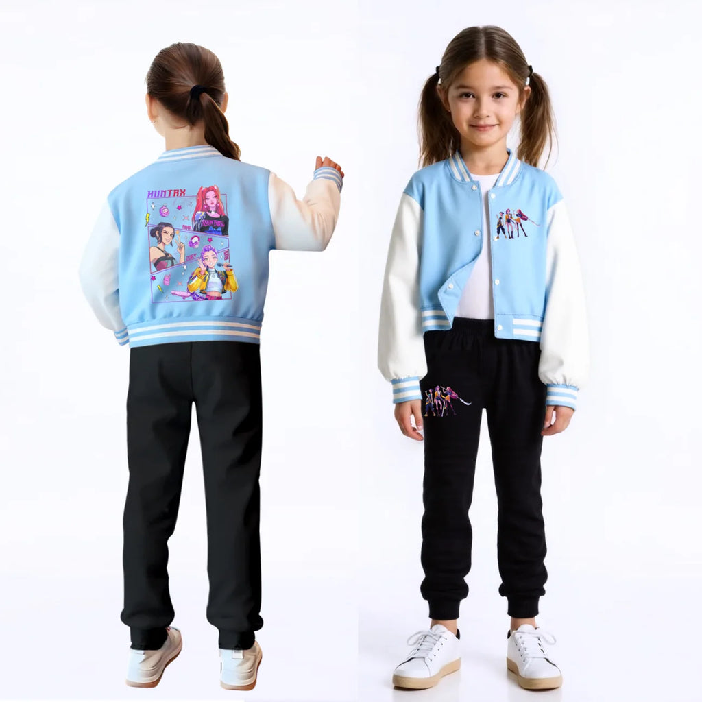 Ensemble K-pop Demon Hunters Huntrix — Uniforme Baseball + Pantalon 2 Pièces Automne | Tenue Fille Cartoon