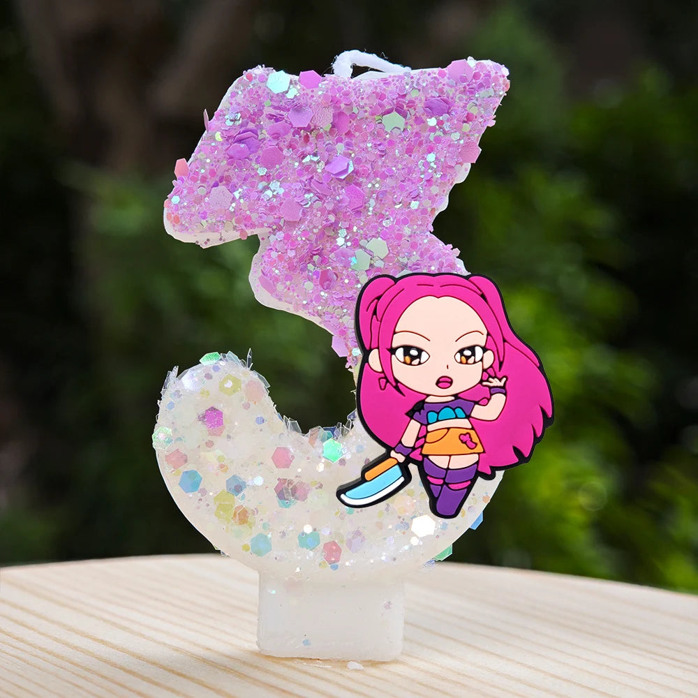 🕯 Bougie Chiffre Kpop Demon Hunters – Déco d’Anniversaire Ultra Cute 🎂