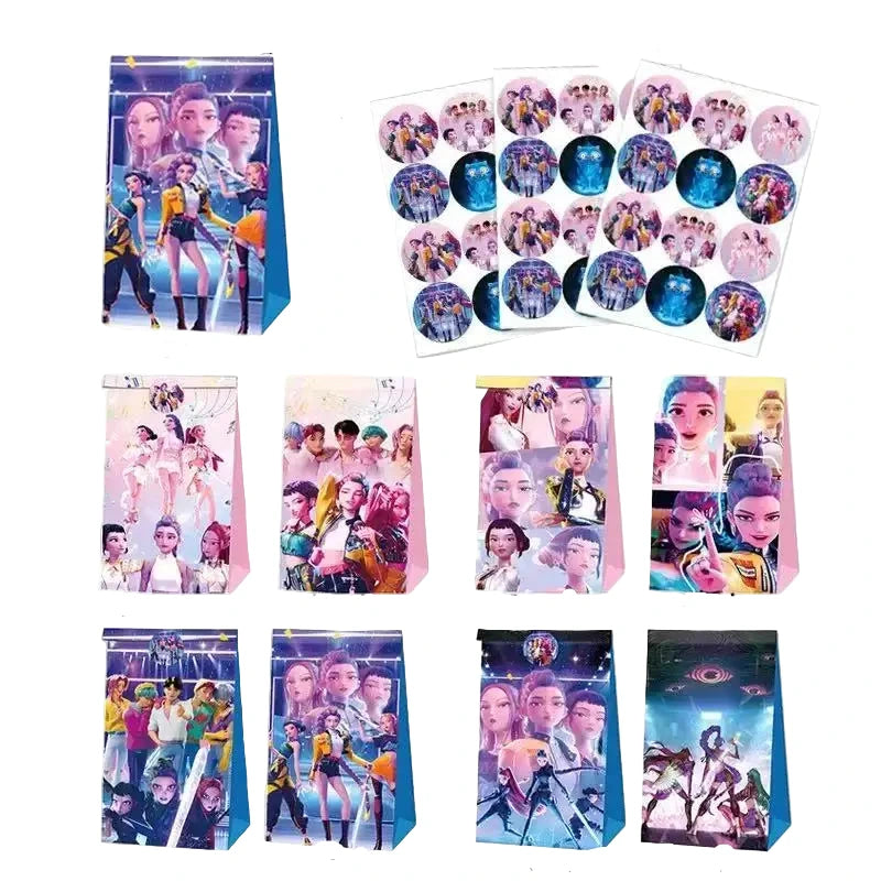 Lot de 12 sacs/pochettes cadeaux Kpop Demon Hunters – Sacs en papier kraft Anime pour anniversaires et fêtes