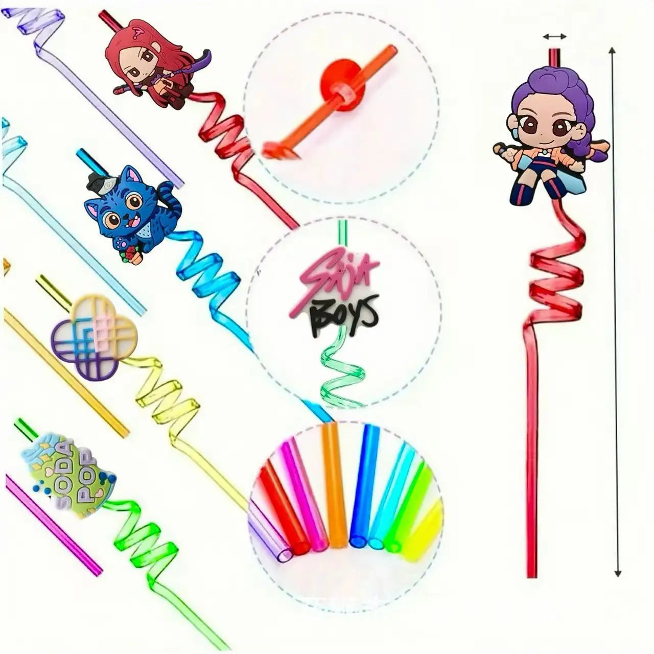 KPop Demon Hunters – Pailles Réutilisables Anniversaire – Rumi, Mira & Zoey