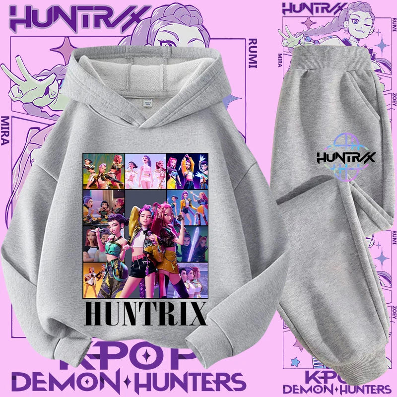 Ensemble K-pop Demon Hunters Fille — Sweat à Capuche + Pantalon 2 Pièces Cartoon | Tenue Sport & Casual Enfant