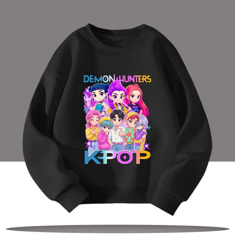 T-shirt Enfant K-pop Demon Hunters — Motif Cartoon Rond Col Sport | Fille 3-12 ans Style Casual Mignon