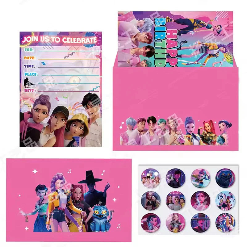 Lot de 12 cartes d’invitation K-Pop Demon Hunters – Invitations anniversaire & fête pour fans de K-Pop