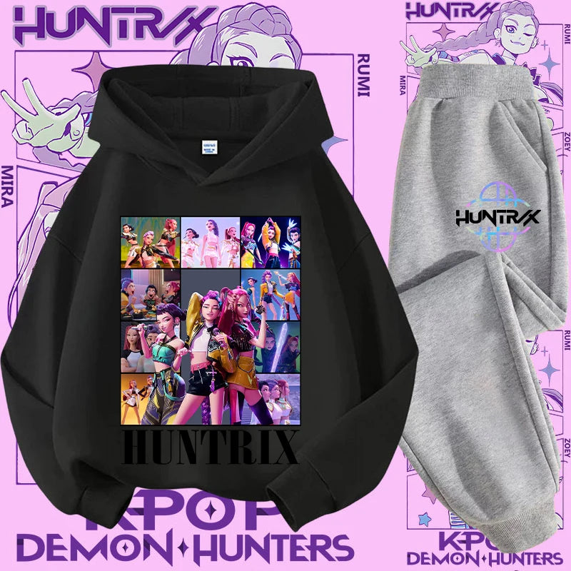 Ensemble K-pop Demon Hunters Fille — Sweat à Capuche + Pantalon 2 Pièces Cartoon | Tenue Sport & Casual Enfant