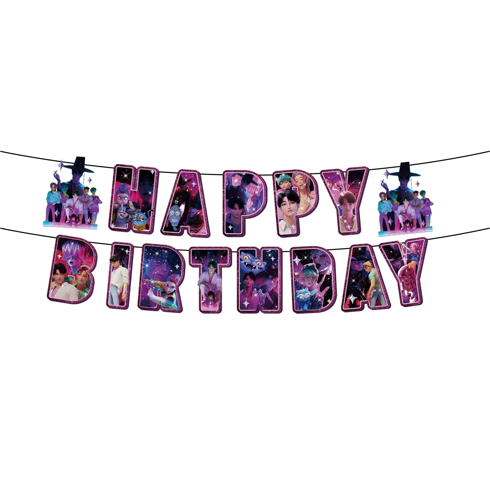 Kit Décoration Anniversaire Kpop Demon Hunters – Set de Fête Complet avec Ballons, Vaisselle, Nappe & Cake Topper