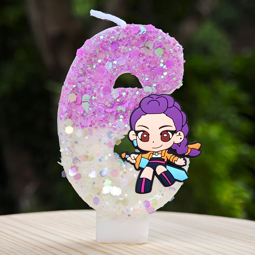 🕯 Bougie Chiffre Kpop Demon Hunters – Déco d’Anniversaire Ultra Cute 🎂