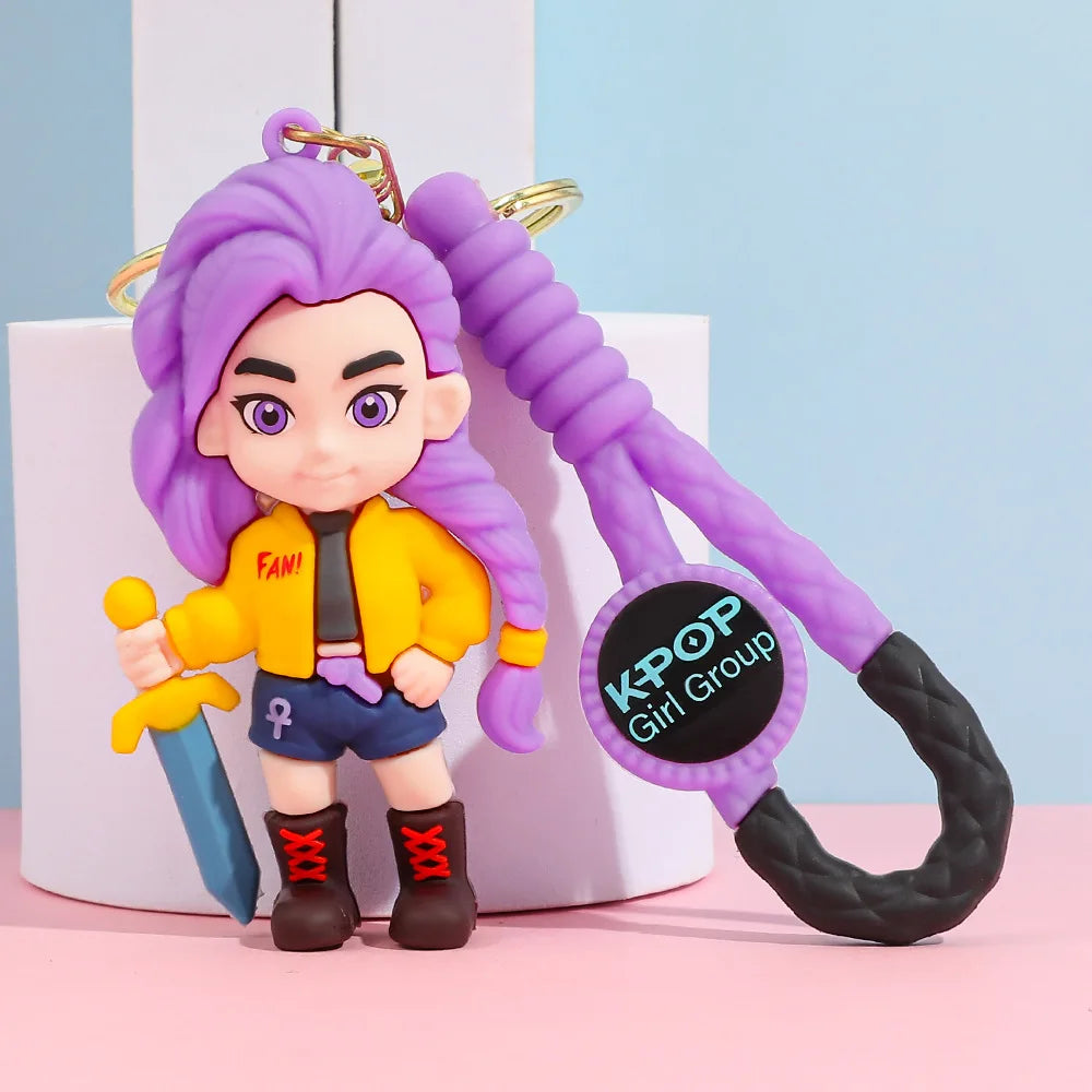 🔑 Porte-clés K-pop Demon Hunters – Figurines Rumi / Mira / Zoey • Accessoire Étudiant & Déco Sac