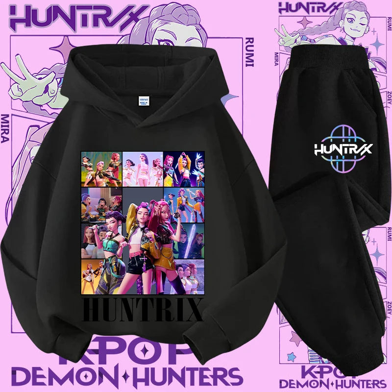 Ensemble K-pop Demon Hunters Fille — Sweat à Capuche + Pantalon 2 Pièces Cartoon | Tenue Sport & Casual Enfant