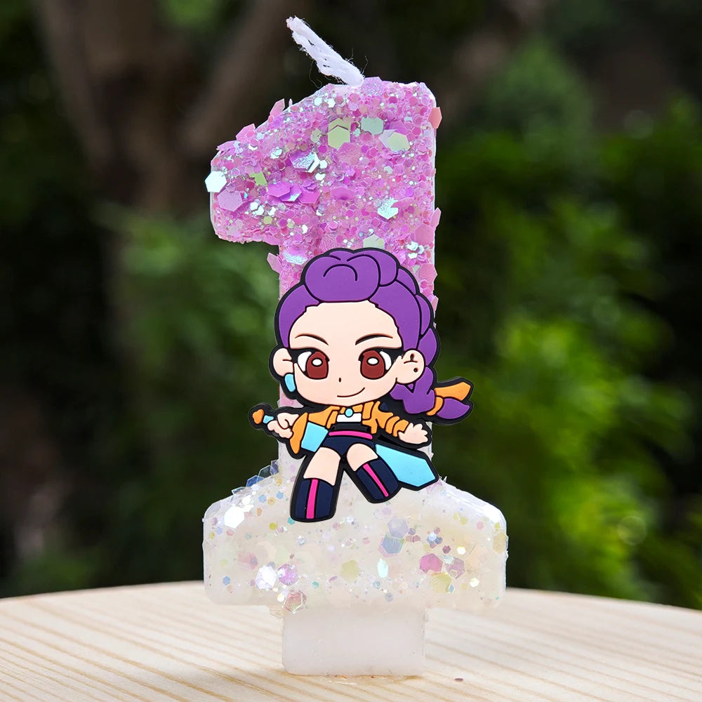 🕯 Bougie Chiffre Kpop Demon Hunters – Déco d’Anniversaire Ultra Cute 🎂