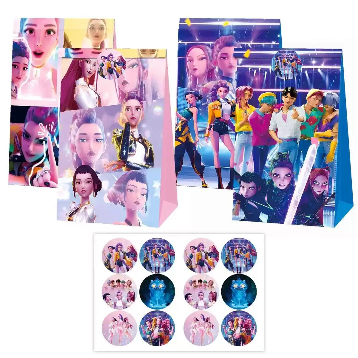 Lot de 12 sacs/pochettes cadeaux Kpop Demon Hunters – Sacs en papier kraft Anime pour anniversaires et fêtes