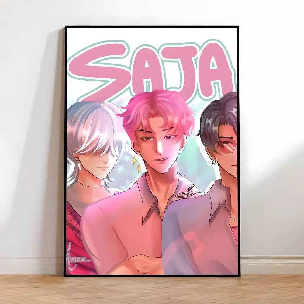 Poster K-Pop Demon Hunters Saja Boys – Affiche HD Imperméable pour Déco Maison & Bureau