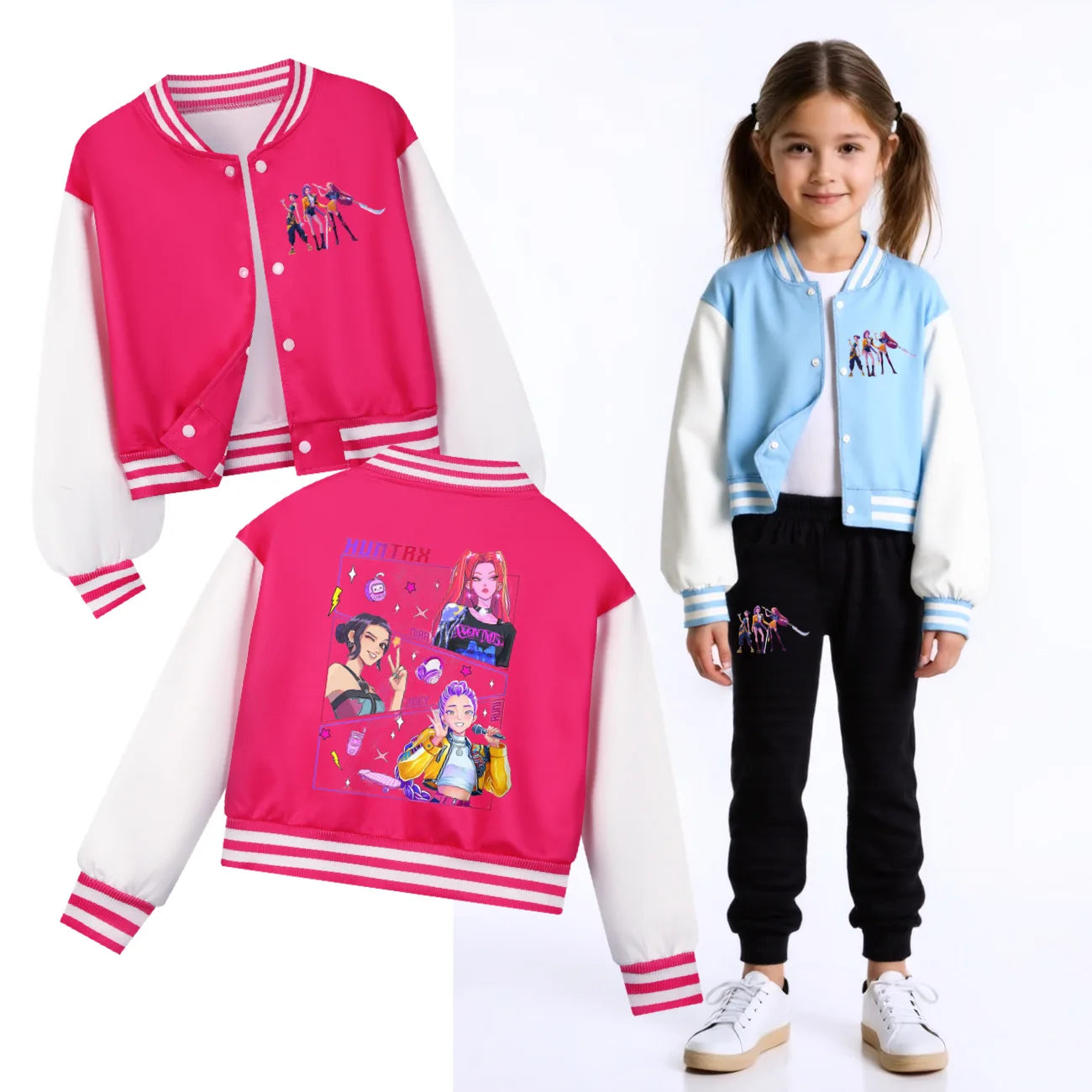 Ensemble K-pop Demon Hunters Huntrix — Uniforme Baseball + Pantalon 2 Pièces Automne | Tenue Fille Cartoon
