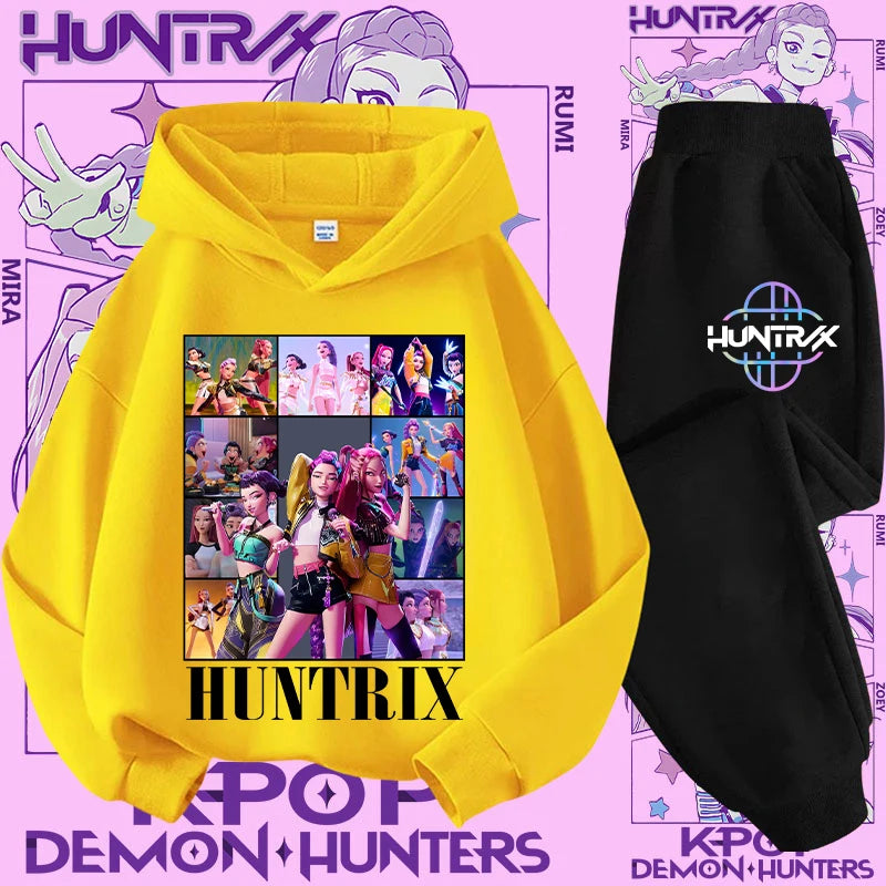 Ensemble K-pop Demon Hunters Fille — Sweat à Capuche + Pantalon 2 Pièces Cartoon | Tenue Sport & Casual Enfant