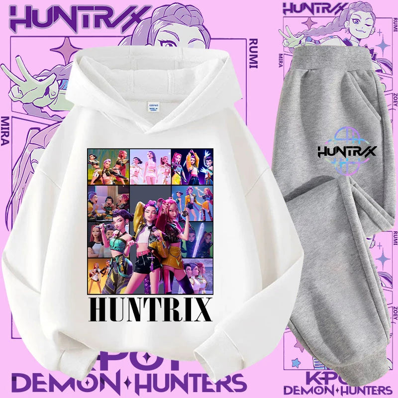 Ensemble K-pop Demon Hunters Fille — Sweat à Capuche + Pantalon 2 Pièces Cartoon | Tenue Sport & Casual Enfant
