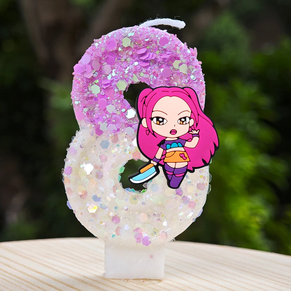 🕯 Bougie Chiffre Kpop Demon Hunters – Déco d’Anniversaire Ultra Cute 🎂