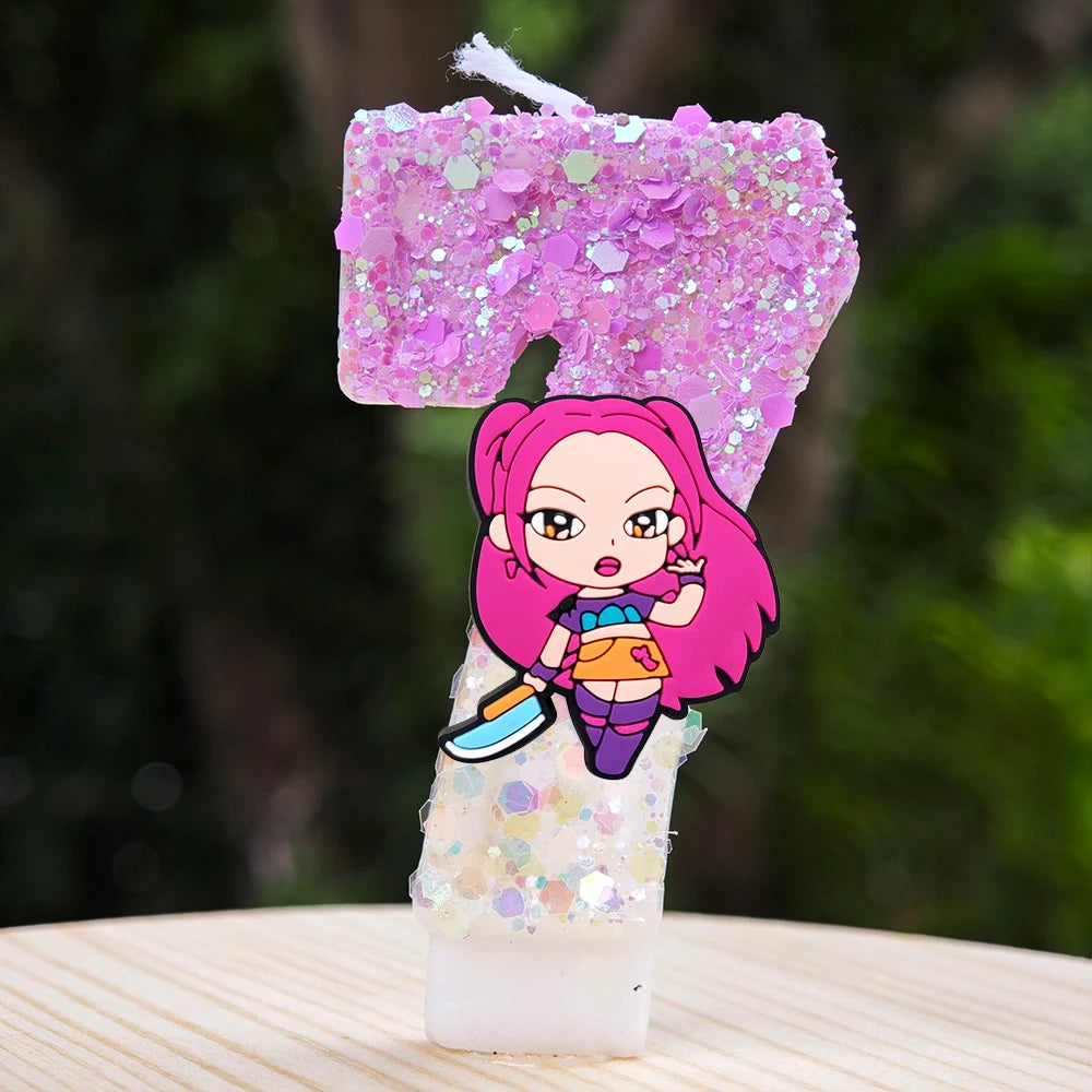 🕯 Bougie Chiffre Kpop Demon Hunters – Déco d’Anniversaire Ultra Cute 🎂