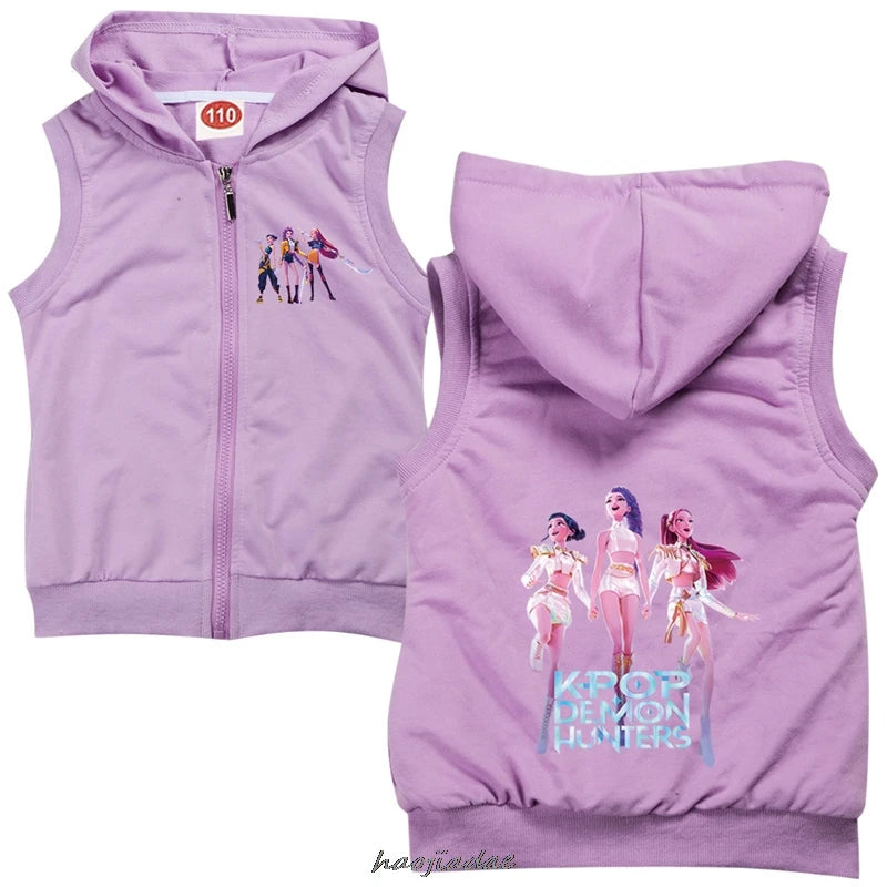KPop Demon Hunters – Veste Sans Manches à Capuche Enfant – Hoodie Zippé Cosplay