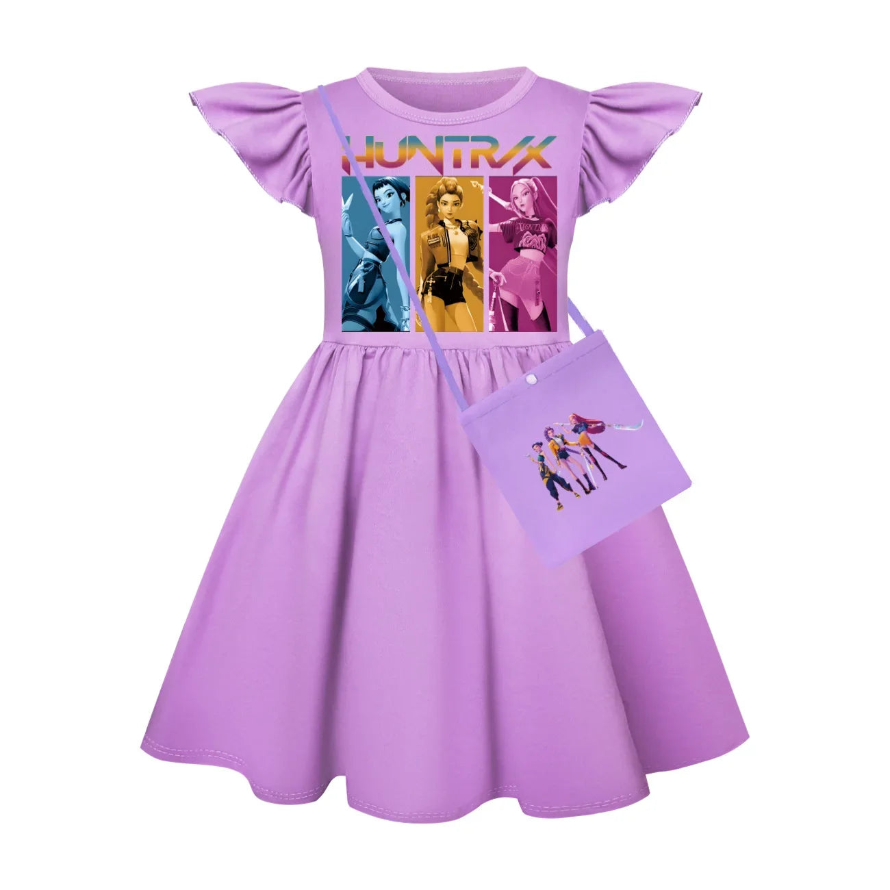 Robe Fille KPop Demon Hunters Huntr/x – Robe à Manches Volantes avec Petit Sac, Mode & Anniversaire