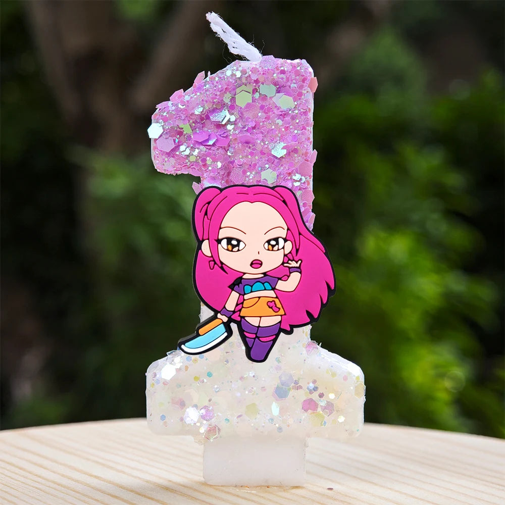 🕯 Bougie Chiffre Kpop Demon Hunters – Déco d’Anniversaire Ultra Cute 🎂