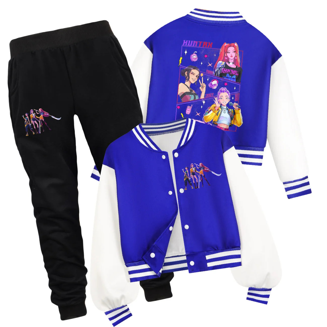 Ensemble K-pop Demon Hunters Huntrix — Uniforme Baseball + Pantalon 2 Pièces Automne | Tenue Fille Cartoon
