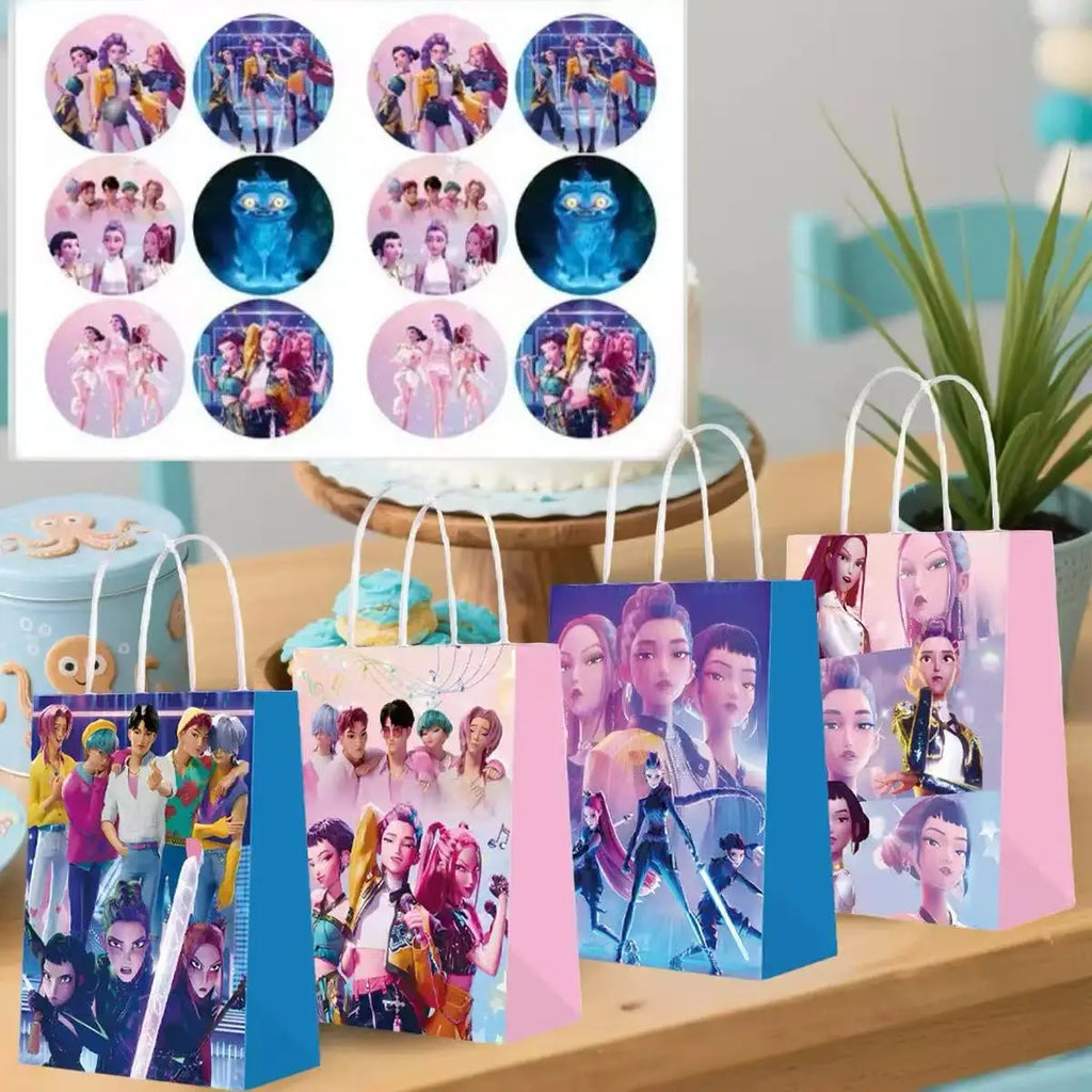 Lot de 12 sacs/pochettes cadeaux Kpop Demon Hunters – Sacs en papier kraft Anime pour anniversaires et fêtes