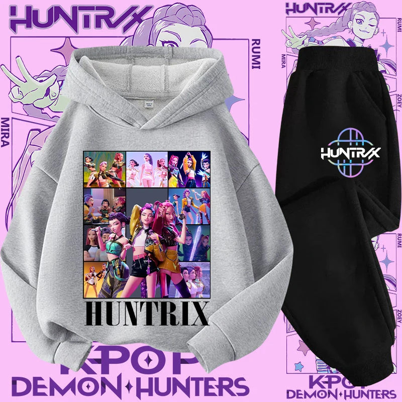 Ensemble K-pop Demon Hunters Fille — Sweat à Capuche + Pantalon 2 Pièces Cartoon | Tenue Sport & Casual Enfant