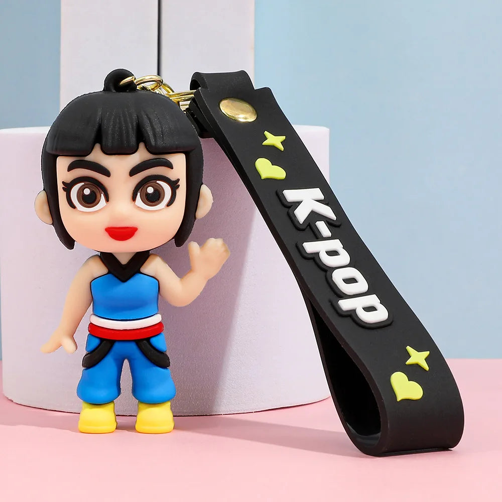 🔑 Porte-clés K-pop Demon Hunters – Figurines Rumi / Mira / Zoey • Accessoire Étudiant & Déco Sac
