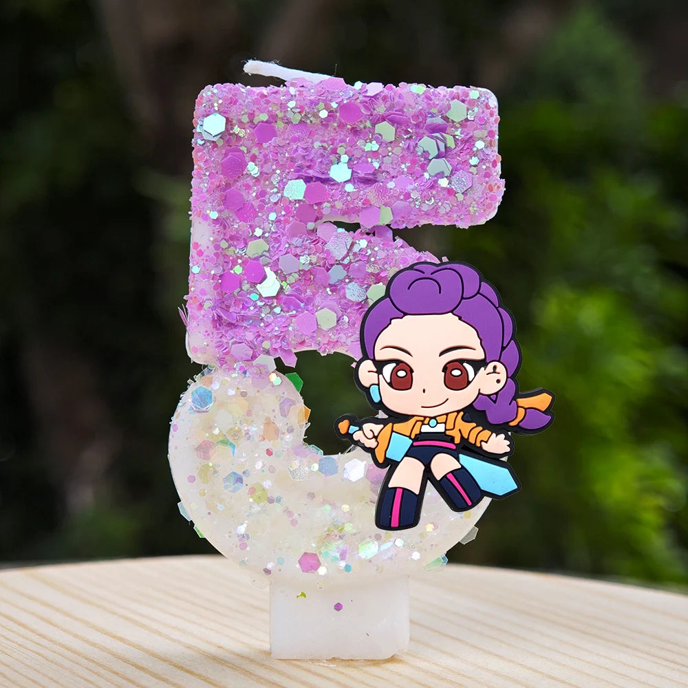 🕯 Bougie Chiffre Kpop Demon Hunters – Déco d’Anniversaire Ultra Cute 🎂
