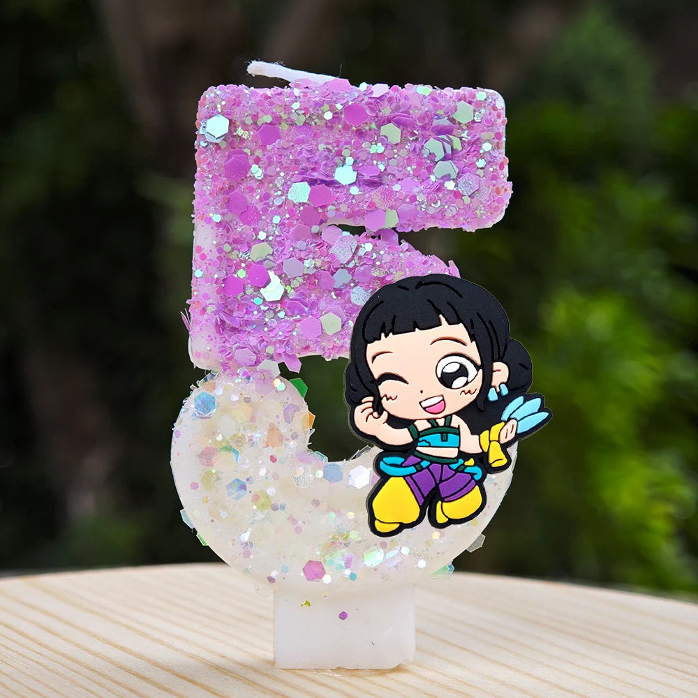 🕯 Bougie Chiffre Kpop Demon Hunters – Déco d’Anniversaire Ultra Cute 🎂