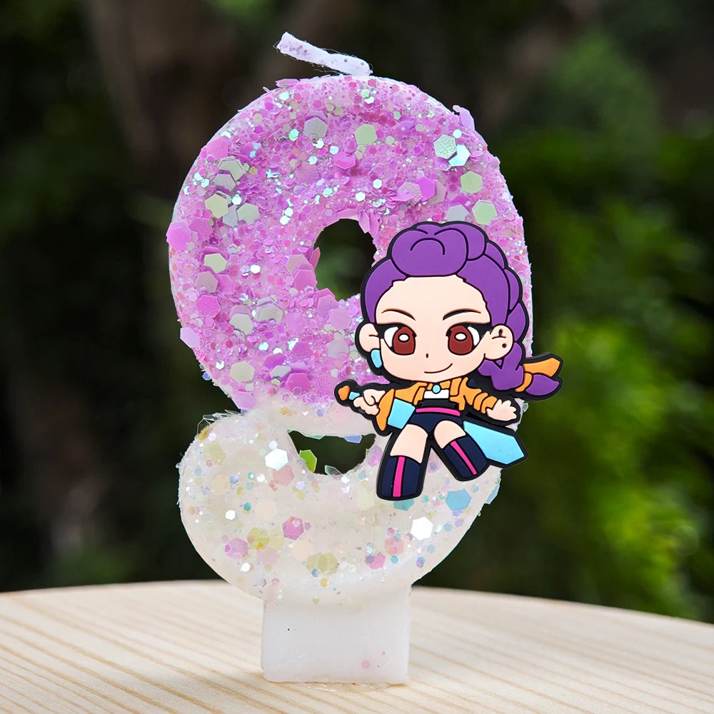 🕯 Bougie Chiffre Kpop Demon Hunters – Déco d’Anniversaire Ultra Cute 🎂