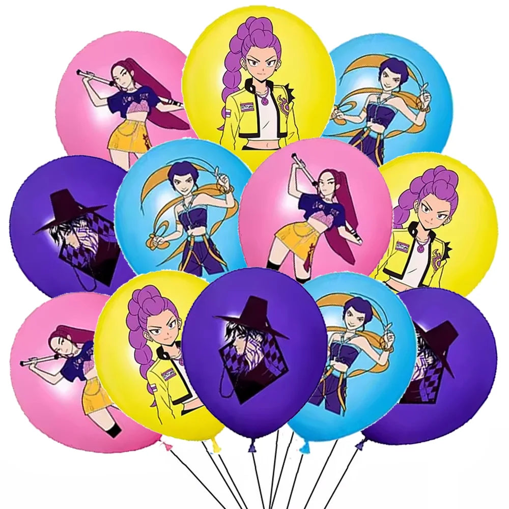 Kit Décoration Anniversaire Kpop Demon Hunters – Set de Fête Complet avec Ballons, Vaisselle, Nappe & Cake Topper