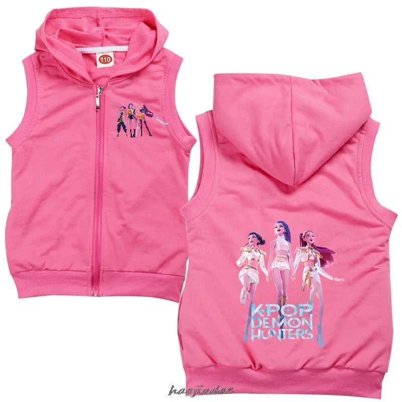 KPop Demon Hunters – Veste Sans Manches à Capuche Enfant – Hoodie Zippé Cosplay