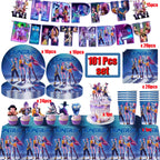 Kit Décoration Anniversaire Kpop Demon Hunters – Set de Fête Complet avec Ballons, Vaisselle, Nappe & Cake Topper