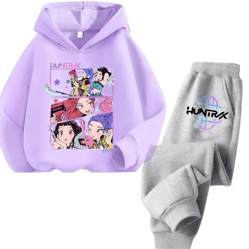 Sweat Kpop Demon Hunters Kawaii – Ensemble unisexe Pull & Pantalon Anime pour enfants, filles et garçons