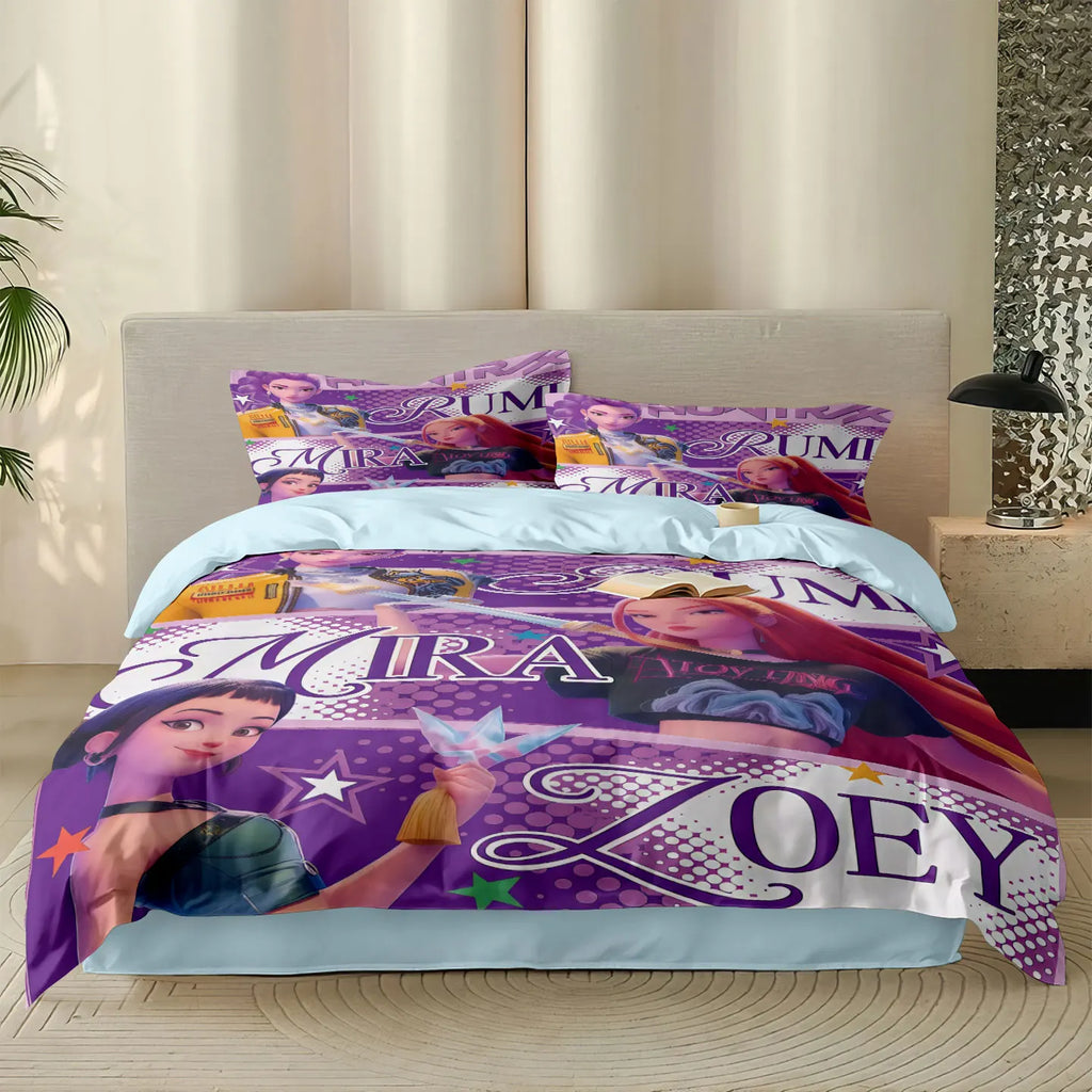 🛏️ Parure de Lit 3 Pièces – Demon Hunters Girl Group (Style K-Pop)