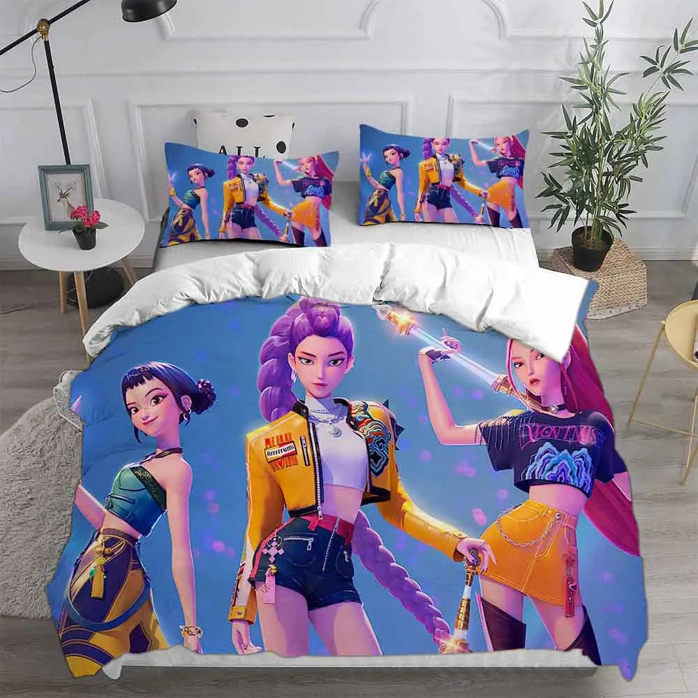 Parure de Lit Kpop Demon Hunters – Housse de Couette 3D Ultra Douce | Simple, Double ou Queen Size